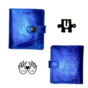 Carteira Azul Metalizada couro